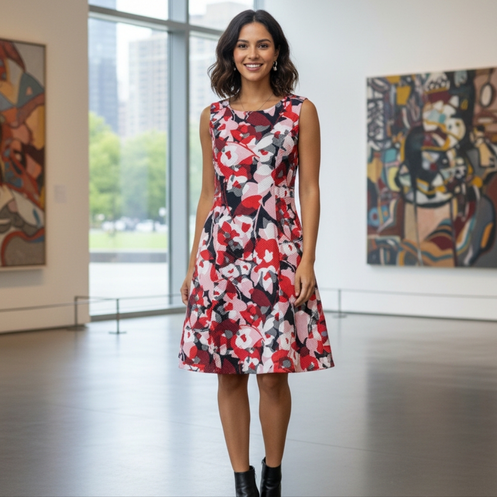 The Limited Red Pink Floral Fit & Flare Coctail Dress - Picture 10 of 10